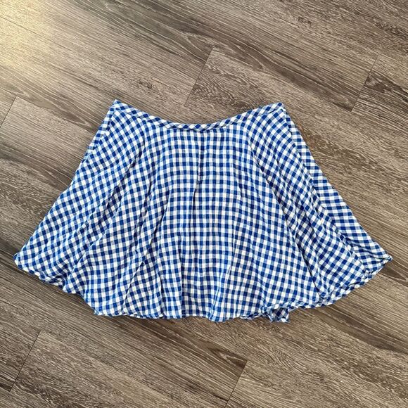 J. Crew Linen Blue White Gingham Skirt - Picture 1 of 6